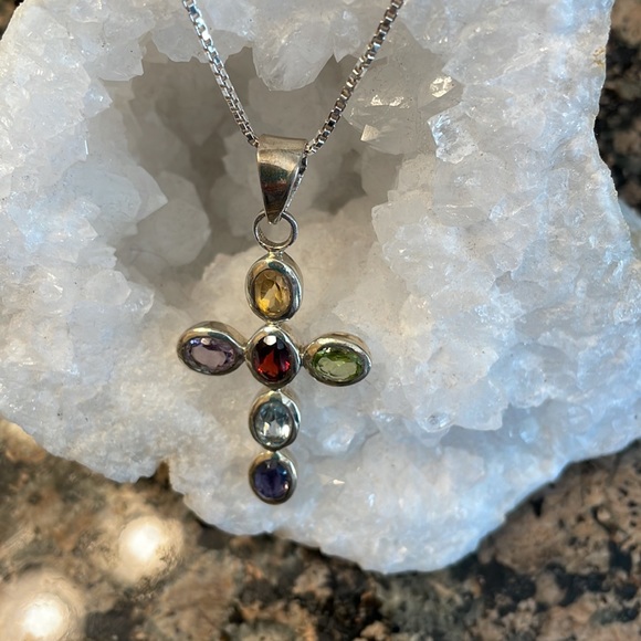 Sterling Silver Genuinely Gemstone Cross Pendant Retail 395.00 NWT - Picture 6 of 10